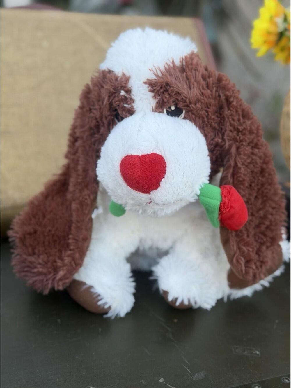 🐶❤️ Goffa Dog Plush Stuffed Animal Brown White Red Rose Valentine Medium 14" 🐶